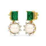 925 Silver Green Zircon & Pearl Stud Earrings for Women