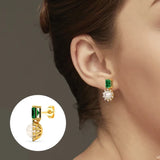925 Silver Green Zircon & Pearl Stud Earrings for Women