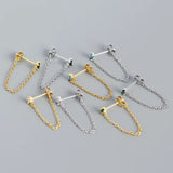 925 Silver Zircon Dangle Earring Chain Gothic Jewelry