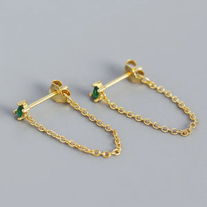 925 Silver Zircon Dangle Earring Chain Gothic Jewelry