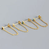 925 Silver Zircon Dangle Earring Chain Gothic Jewelry