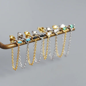925 Silver Zircon Dangle Earring Chain Gothic Jewelry