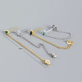 925 Silver Zircon Dangle Earring Chain Gothic Jewelry