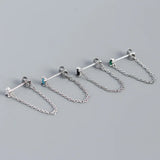 925 Silver Zircon Dangle Earring Chain Gothic Jewelry