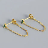 925 Silver Zircon Dangle Earring Chain Gothic Jewelry