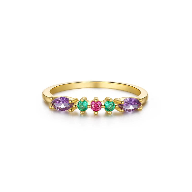 925 Silver Engagement Ring Colorful Crystal Women Wedding Jewelry Gift