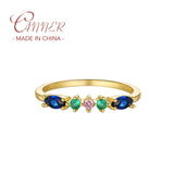 925 Silver Engagement Ring Colorful Crystal Women Wedding Jewelry Gift