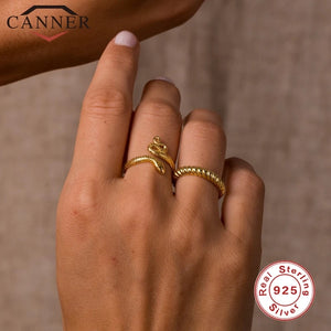 925 Silver Snake Round Opening Ring Wedding Fine Jewelry