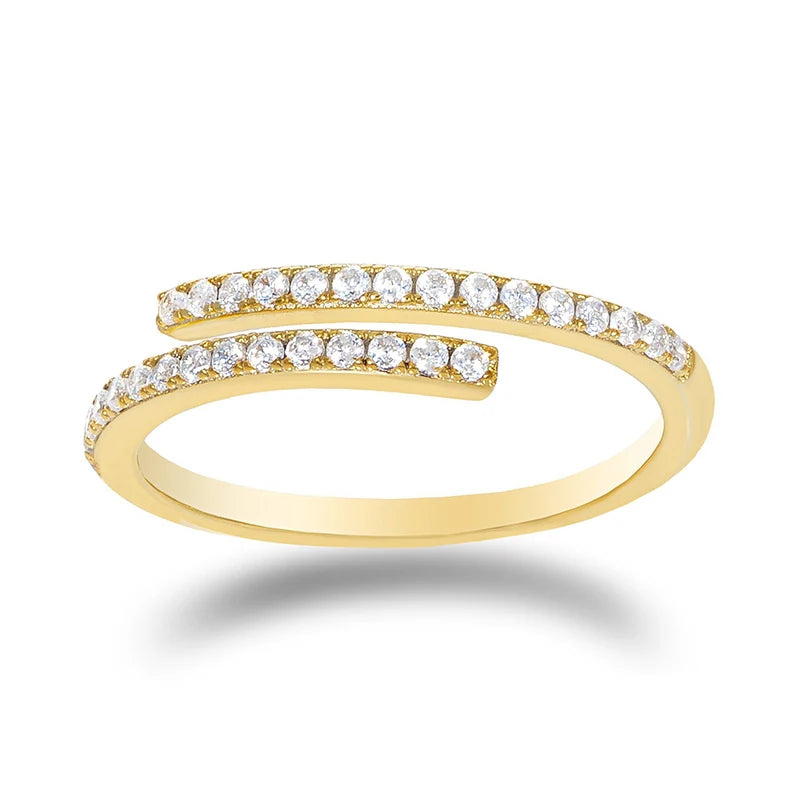 925 Silver Zircon Geometric Opening Ring Wedding Fine Jewelry