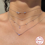 925 Silver Pink CZ Pendant Necklace Romantic Fancy Diamond Chain Choker