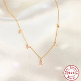 925 Silver Pink CZ Pendant Necklace Romantic Fancy Diamond Chain Choker