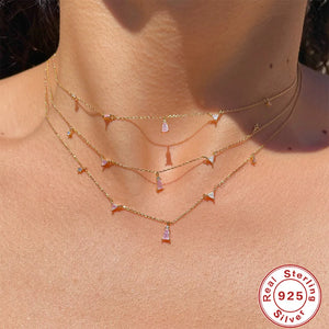 925 Silver Pink CZ Pendant Necklace Romantic Fancy Diamond Chain Choker