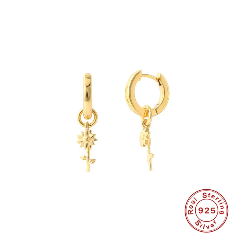 925 Silver Rose Flower Hoop Earrings for Women Teens