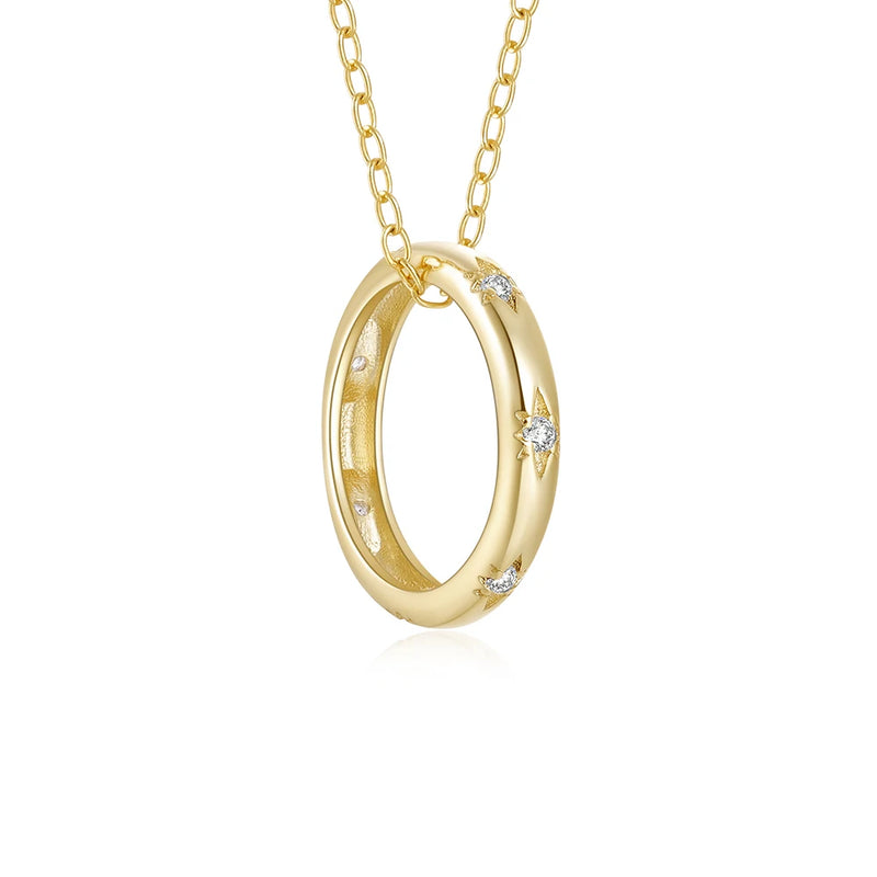 925 Silver Circle Pendant Zircon Choker Necklace for Women