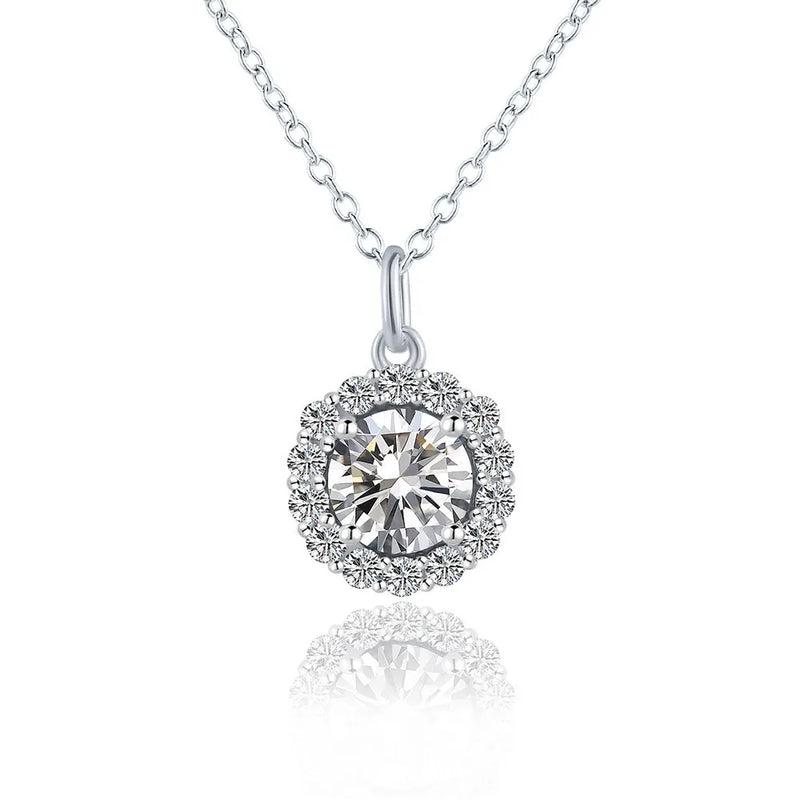925 Silver Round Moissanite Necklace For Women D Pass Diamond Test