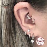 925 Silver Round Cartilage Earrings Zircon Nose Ring Huggie Hoop