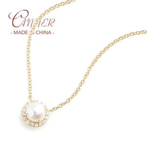 925 Sterling Silver Round Zircon Pearl Pendant Necklaces For Women
