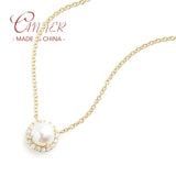 925 Sterling Silver Round Zircon Pearl Pendant Necklaces For Women