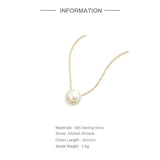 925 Sterling Silver Round Zircon Pearl Pendant Necklaces For Women