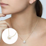 925 Sterling Silver Round Zircon Pearl Pendant Necklaces For Women