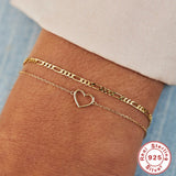 925 Silver Heart Bracelet Romantic Jewelry Adjustable