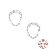 925 Sterling Silver Stud Earring with Cubic Zirconia Chain Pendant