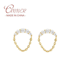 925 Sterling Silver Stud Earring with Cubic Zirconia Chain Pendant