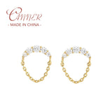 925 Sterling Silver Stud Earring with Cubic Zirconia Chain Pendant
