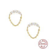 925 Sterling Silver Stud Earring with Cubic Zirconia Chain Pendant