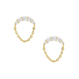 925 Sterling Silver Stud Earring with Cubic Zirconia Chain Pendant