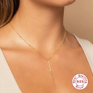 925 Silver Chain Crystal Pendant Necklace Women Rhinestone Choker Gift