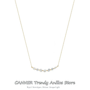 925 Silver 7 Zircon Necklace Clavicle Chain 2mm 2.5mm Women Wedding Jewelry