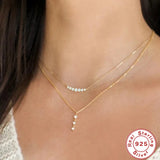 925 Silver 7 Zircon Necklace Clavicle Chain 2mm 2.5mm Women Wedding Jewelry