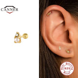 925 Silver CZ Pearl Piercing Stud Earrings Women Cartilage Jewelry