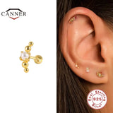 925 Silver CZ Pearl Piercing Stud Earrings Women Cartilage Jewelry