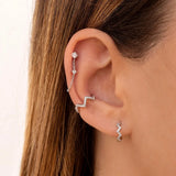 925 Silver Small Hoop Earrings Classic Circle Wave Studs