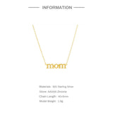 925 Silver MOM Pendant Necklace for Women Mothers Love Mom Jewelry