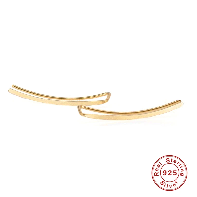 925 Silver Ear Climber Stud Earring Minimalist Crawlers 18k Plated Jewelry