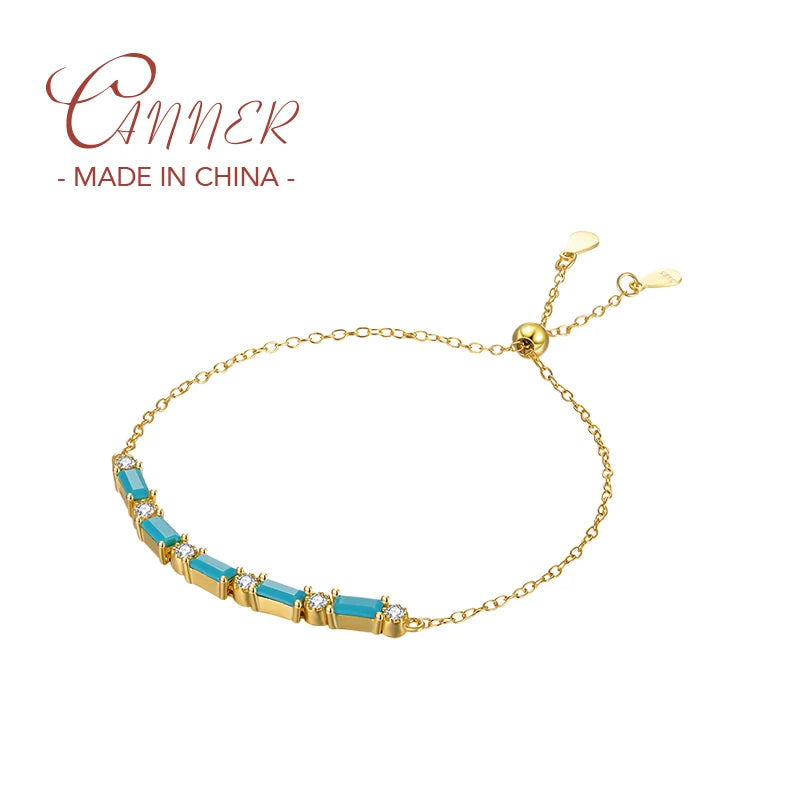 925 Silver Turquoise Adjustable Charms Bracelet for Women
