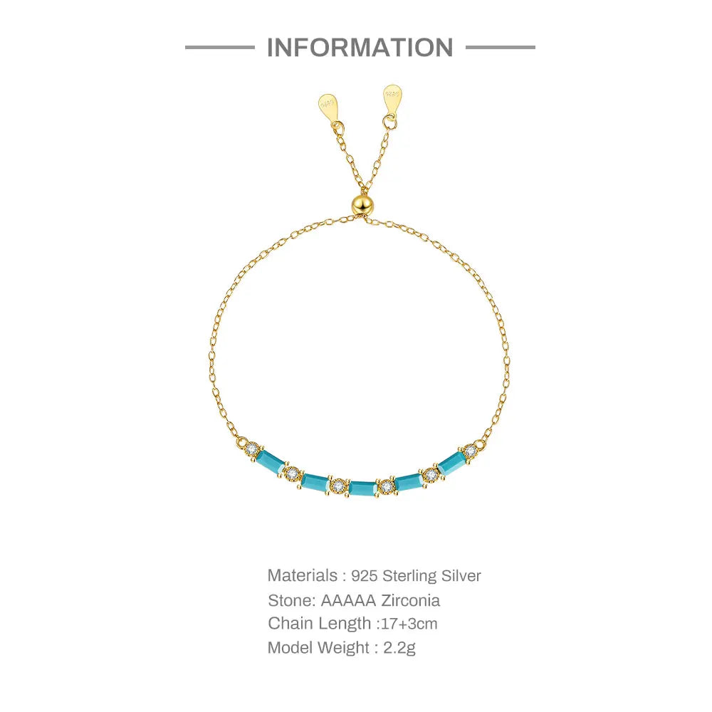 925 Silver Turquoise Adjustable Charms Bracelet for Women