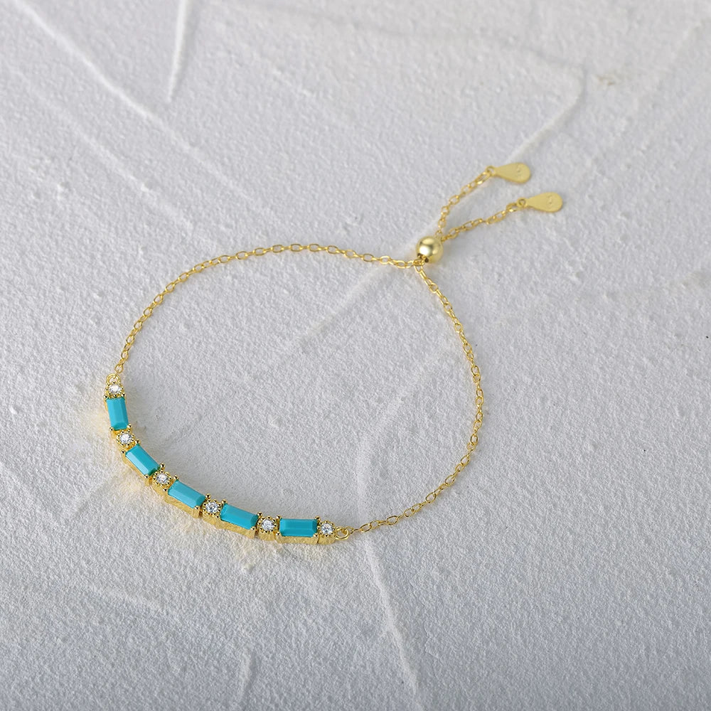 925 Silver Turquoise Adjustable Charms Bracelet for Women