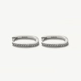 925 Silver CZ Square Huggie Hoop Earrings Women Fine Jewelry