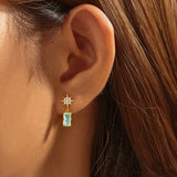 925 Silver Square Sapphire 8-pt Star Drop Earrings 18K Fine Jewelry