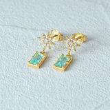 925 Silver Square Sapphire 8-pt Star Drop Earrings 18K Fine Jewelry