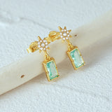 925 Silver Square Sapphire 8-pt Star Drop Earrings 18K Fine Jewelry