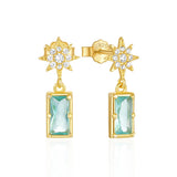 925 Silver Square Sapphire 8-pt Star Drop Earrings 18K Fine Jewelry