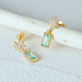 925 Silver Square Sapphire 8-pt Star Drop Earrings 18K Fine Jewelry