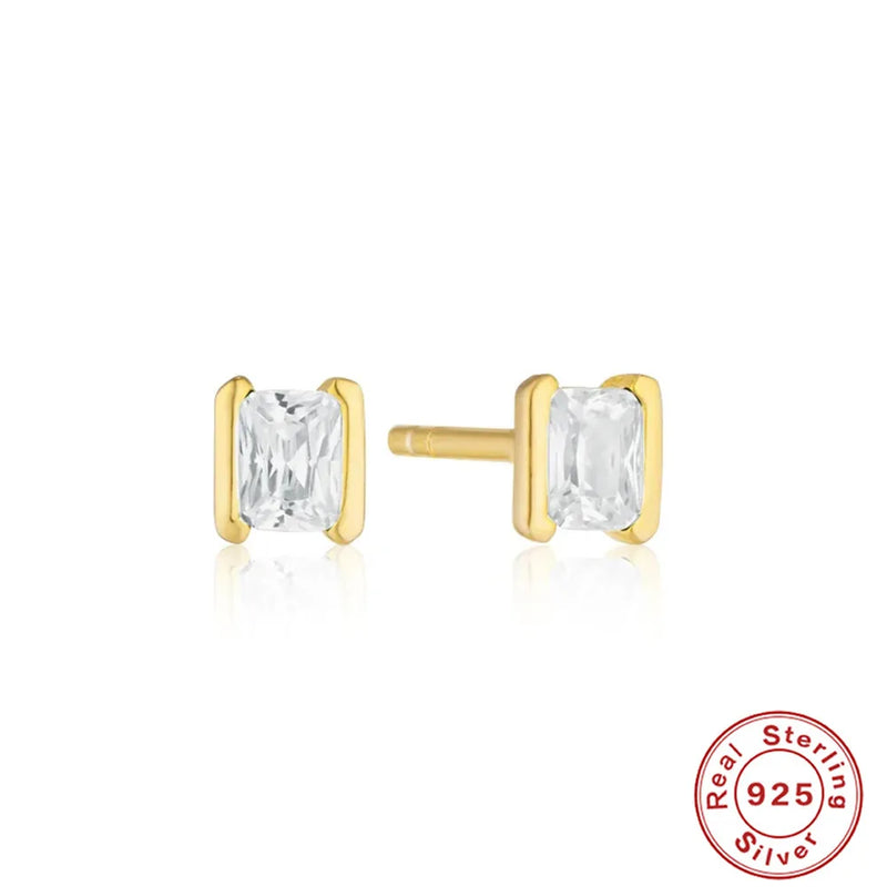 925 Silver Square Gems Piercing Earrings CZ Pendant Jewels