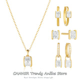925 Silver Square Gems Piercing Earrings CZ Pendant Jewels