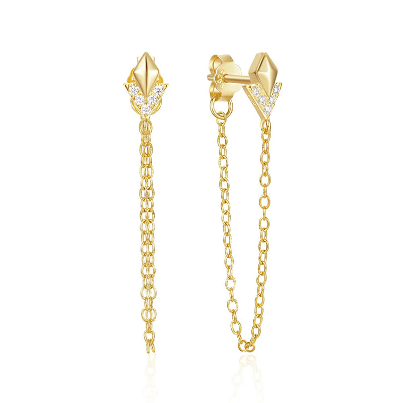 925 Silver Star Stud Earrings with Tassel Chain, Fine Jewelry